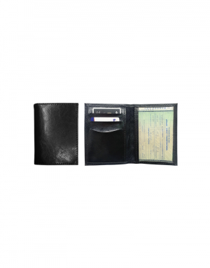 Porta documento de carro produzido em material sintético preto possui porta documento de carro em cristal e porta cartões e uma abertura lateral foto aberta e fechada